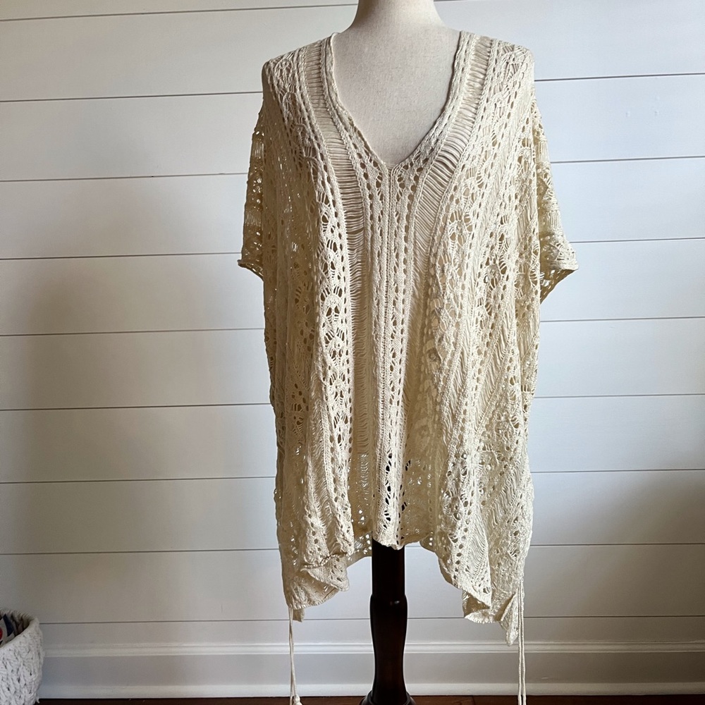 Crochet Knitted Tassel Tie Kimono Cover Up One Size